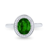 Oval Art Deco Halo Wedding Bridal Ring Round Cubic Zirconia 925 Sterling Silver