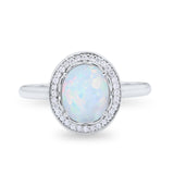 Oval Art Deco Halo Wedding Bridal Ring Round Cubic Zirconia 925 Sterling Silver
