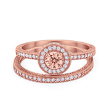 Two Piece Art Deco Engagement Bridal Set Ring Round Cubic Zirconia 925 Sterling Silver