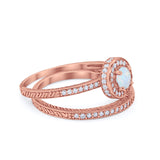 Two Piece Art Deco Engagement Bridal Set Ring Round Cubic Zirconia 925 Sterling Silver