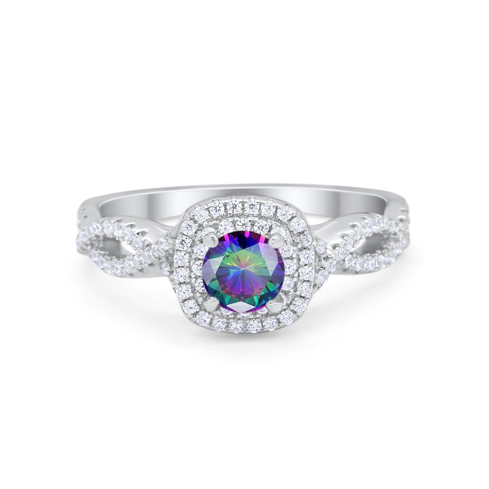 Infinity Twisted Shank Wedding Engagement Ring Round Cubic Zirconia 925 Sterling Silver