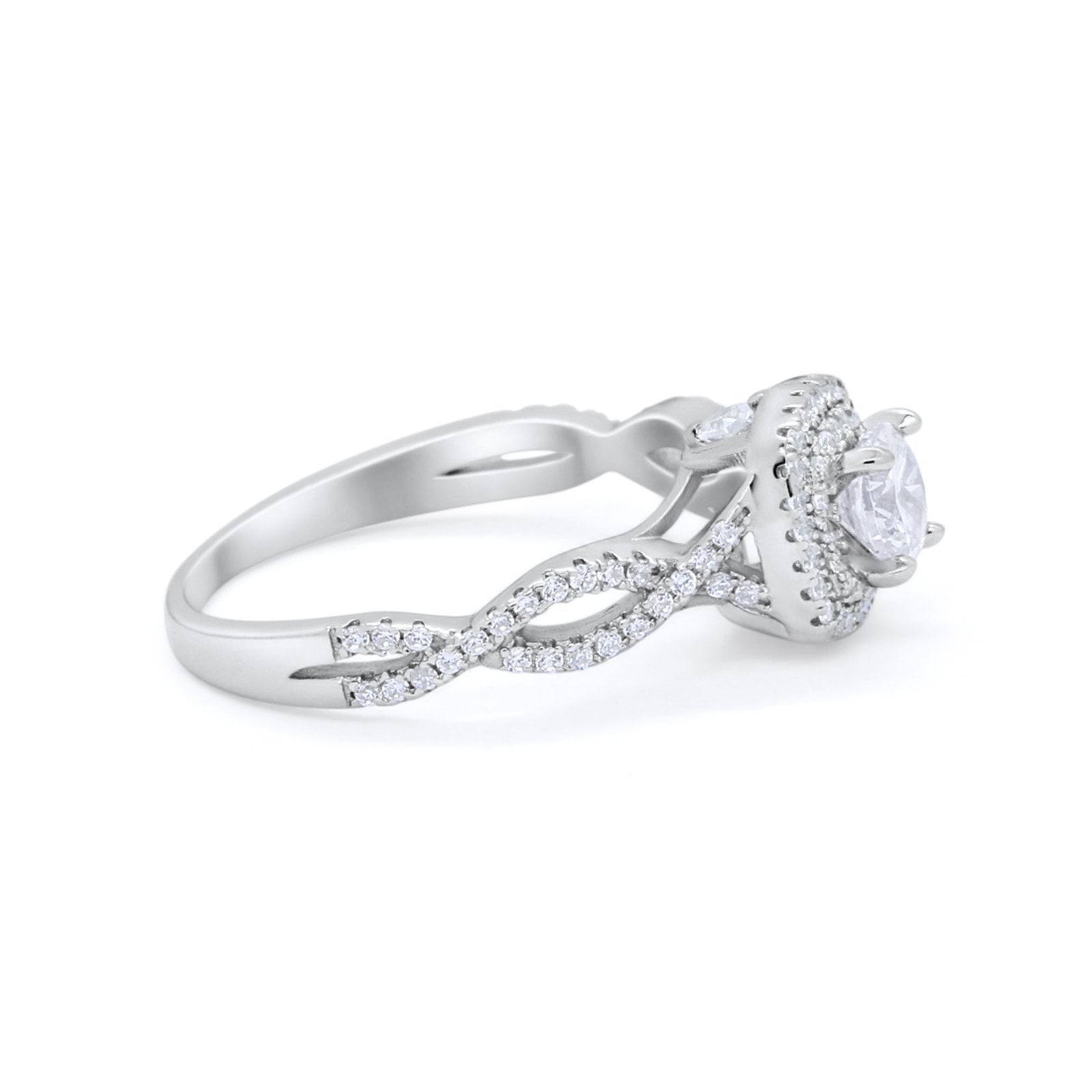 Infinity Twisted Shank Wedding Engagement Ring Round Cubic Zirconia 925 Sterling Silver