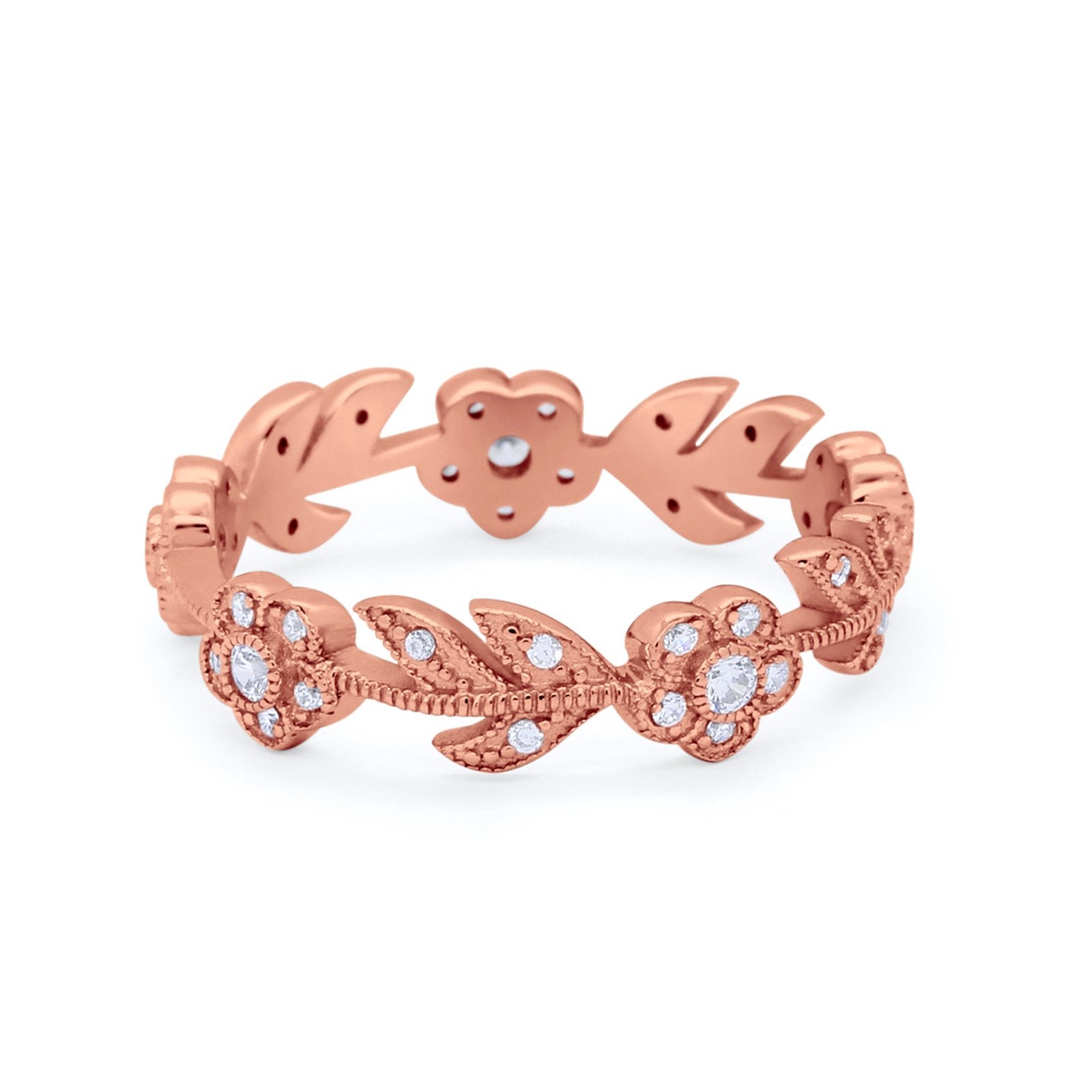 Art Deco Eternity Band Leaf Design Ring Round 925 Sterling Silver