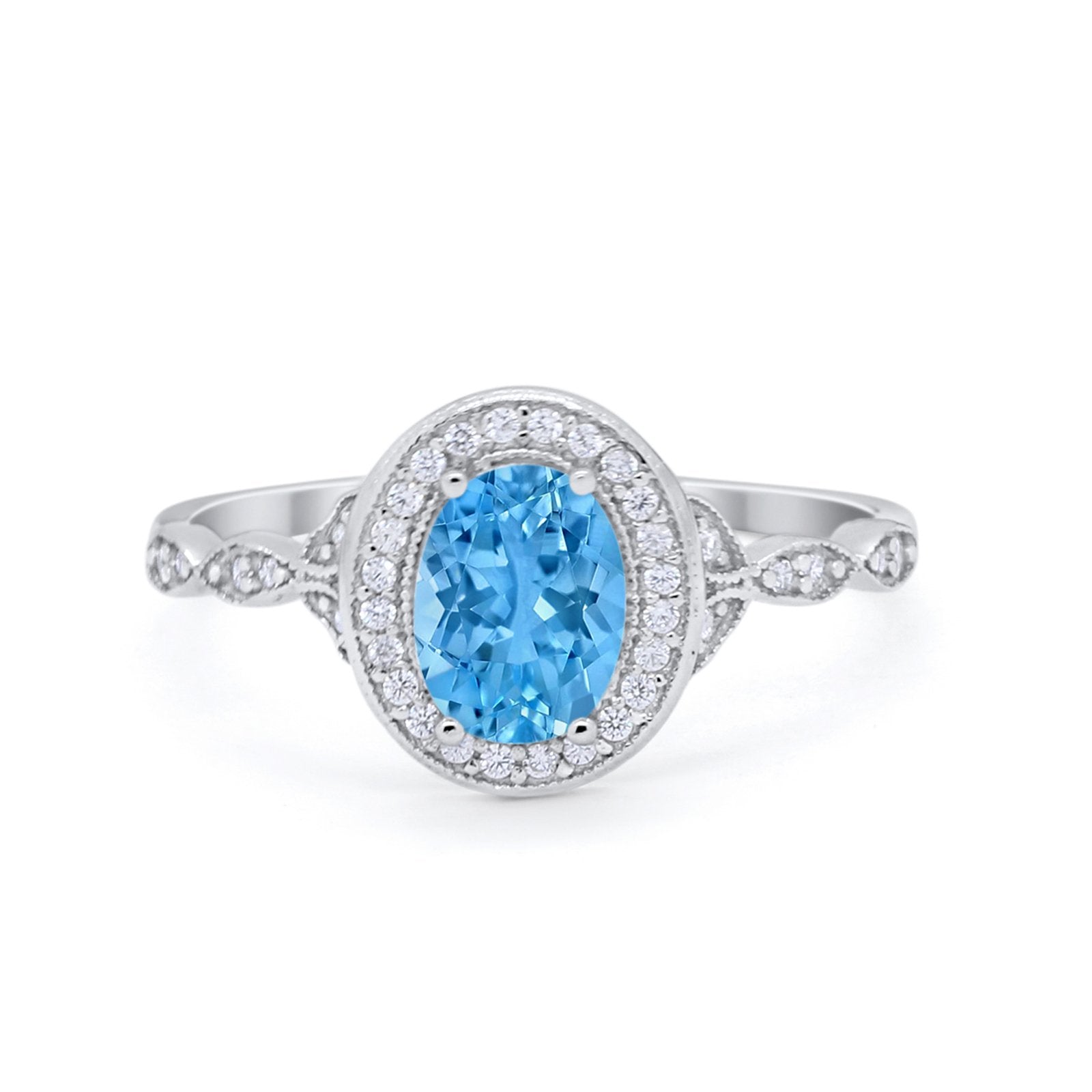 Vintage Style Oval Wedding Ring Simulated Cubic Zirconia 925 Sterling Silver