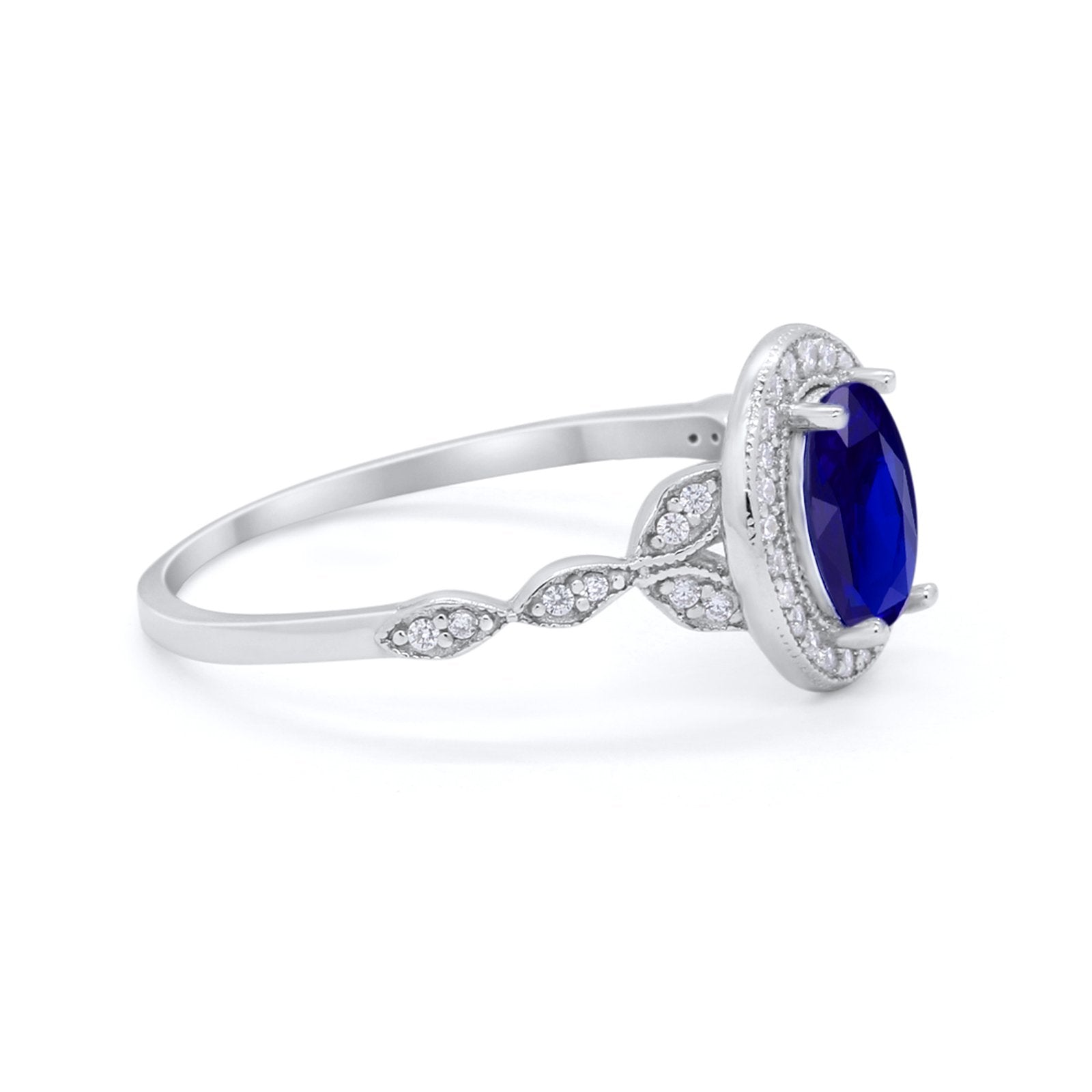 Vintage Style Oval Wedding Ring Simulated Cubic Zirconia 925 Sterling Silver