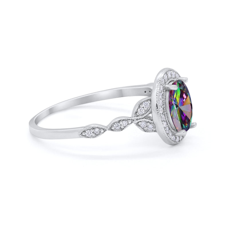 Vintage Style Oval Wedding Ring Simulated Cubic Zirconia 925 Sterling Silver