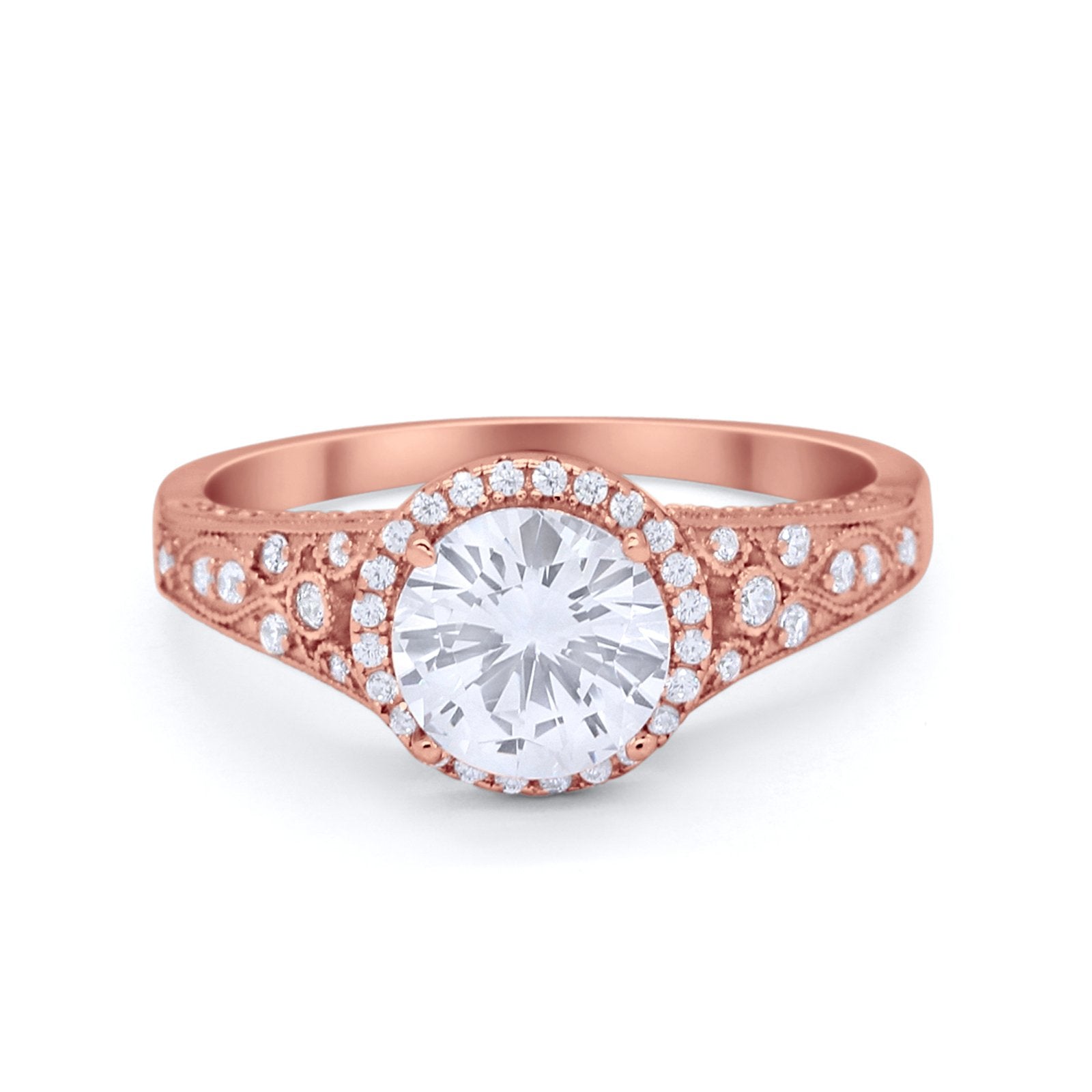 Art Deco Vintage Style Wedding Ring Simulated Cubic Zirconia 925 Sterling Silver