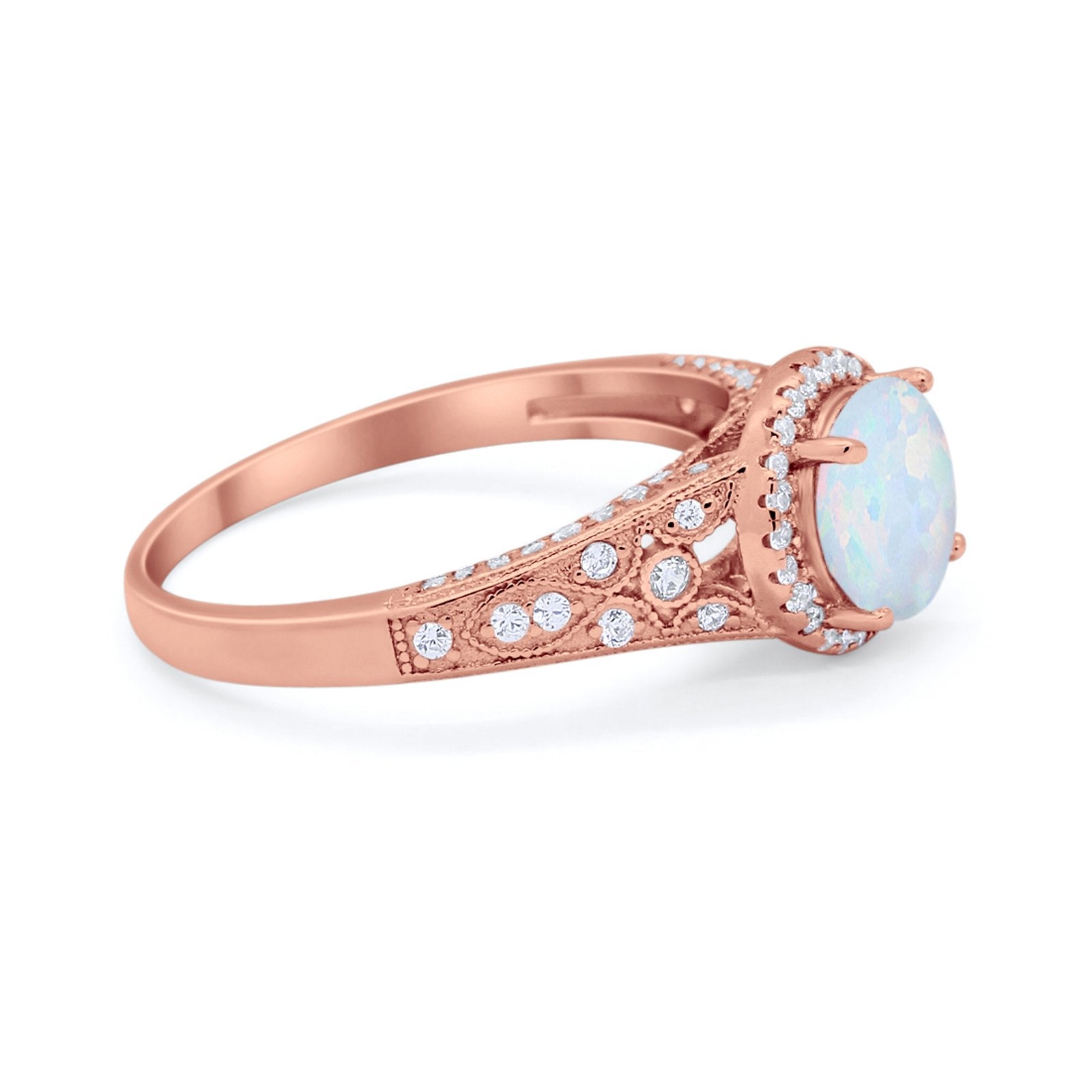 Art Deco Vintage Style Wedding Ring Simulated Cubic Zirconia 925 Sterling Silver