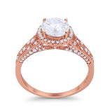 Art Deco Vintage Style Wedding Ring Simulated Cubic Zirconia 925 Sterling Silver