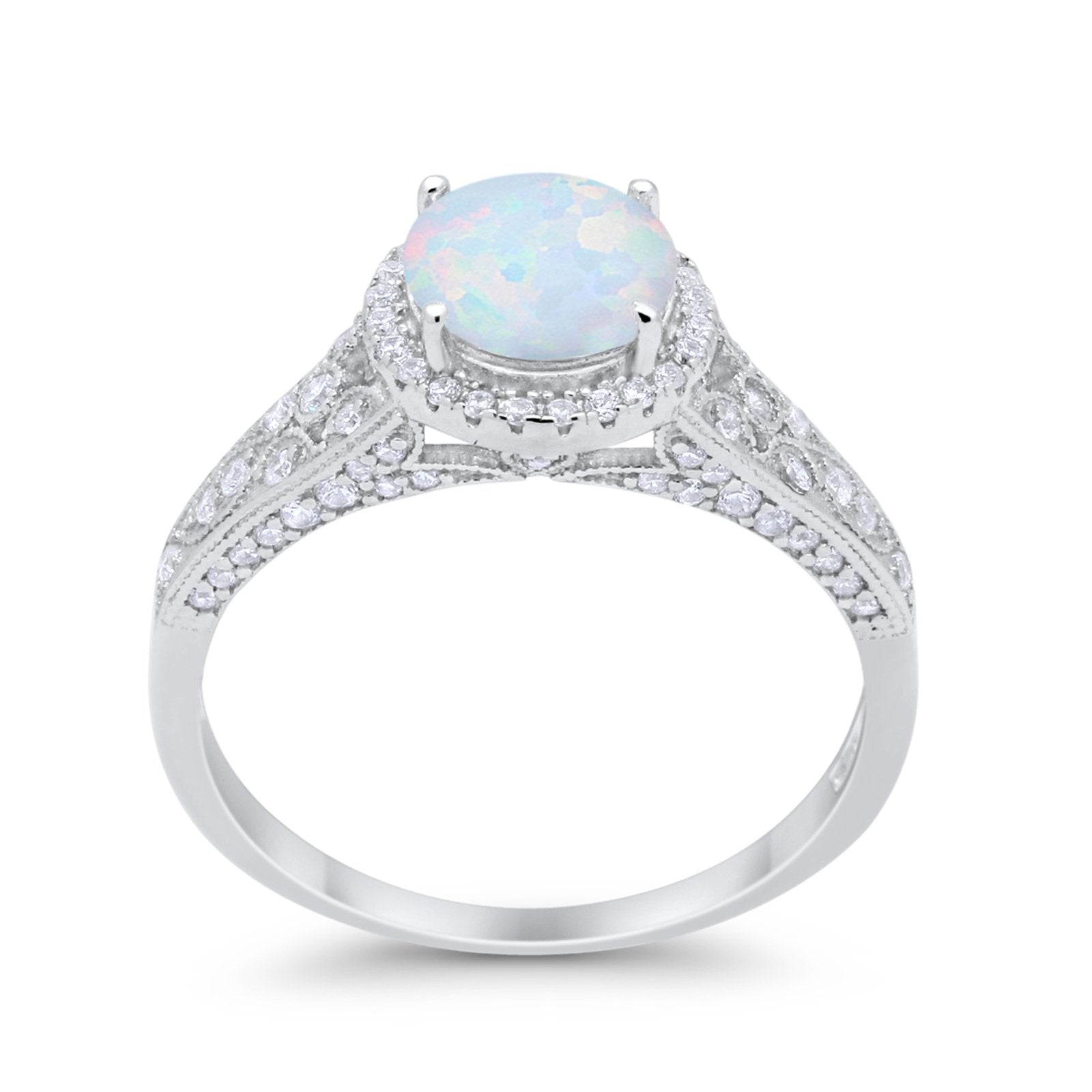 Art Deco Vintage Style Wedding Ring Simulated Cubic Zirconia 925 Sterling Silver