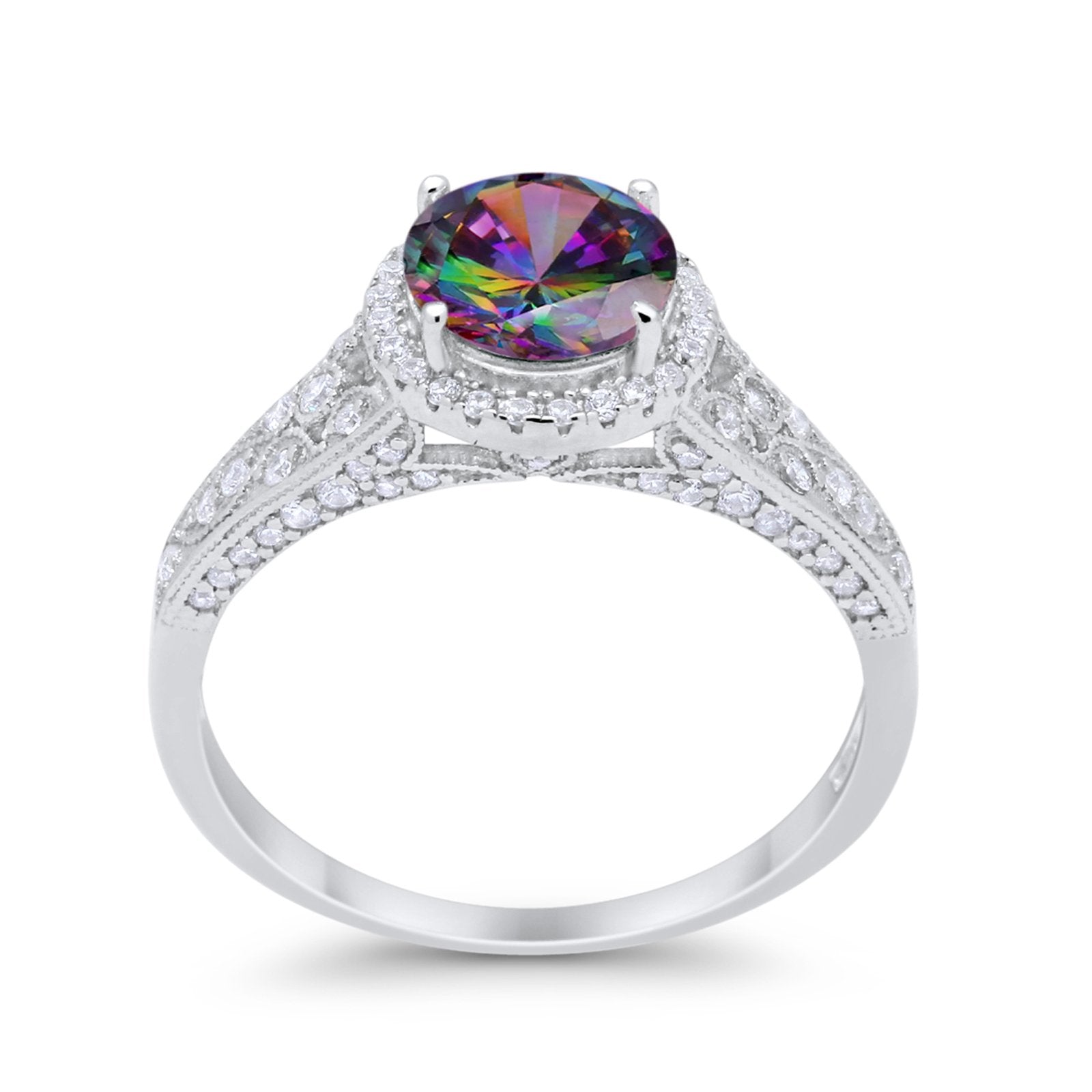 Art Deco Vintage Style Wedding Ring Simulated Cubic Zirconia 925 Sterling Silver