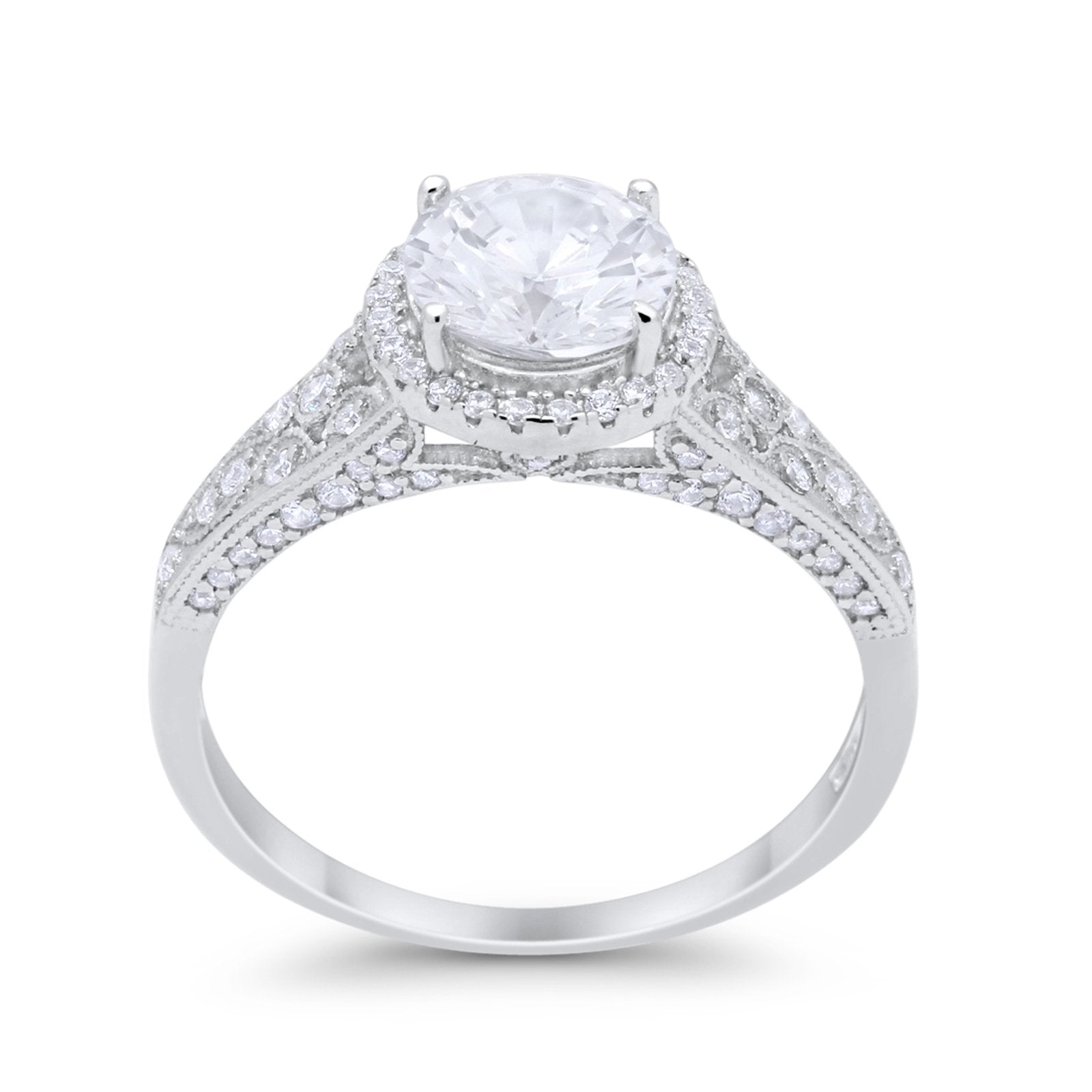 Art Deco Vintage Style Wedding Ring Simulated Cubic Zirconia 925 Sterling Silver