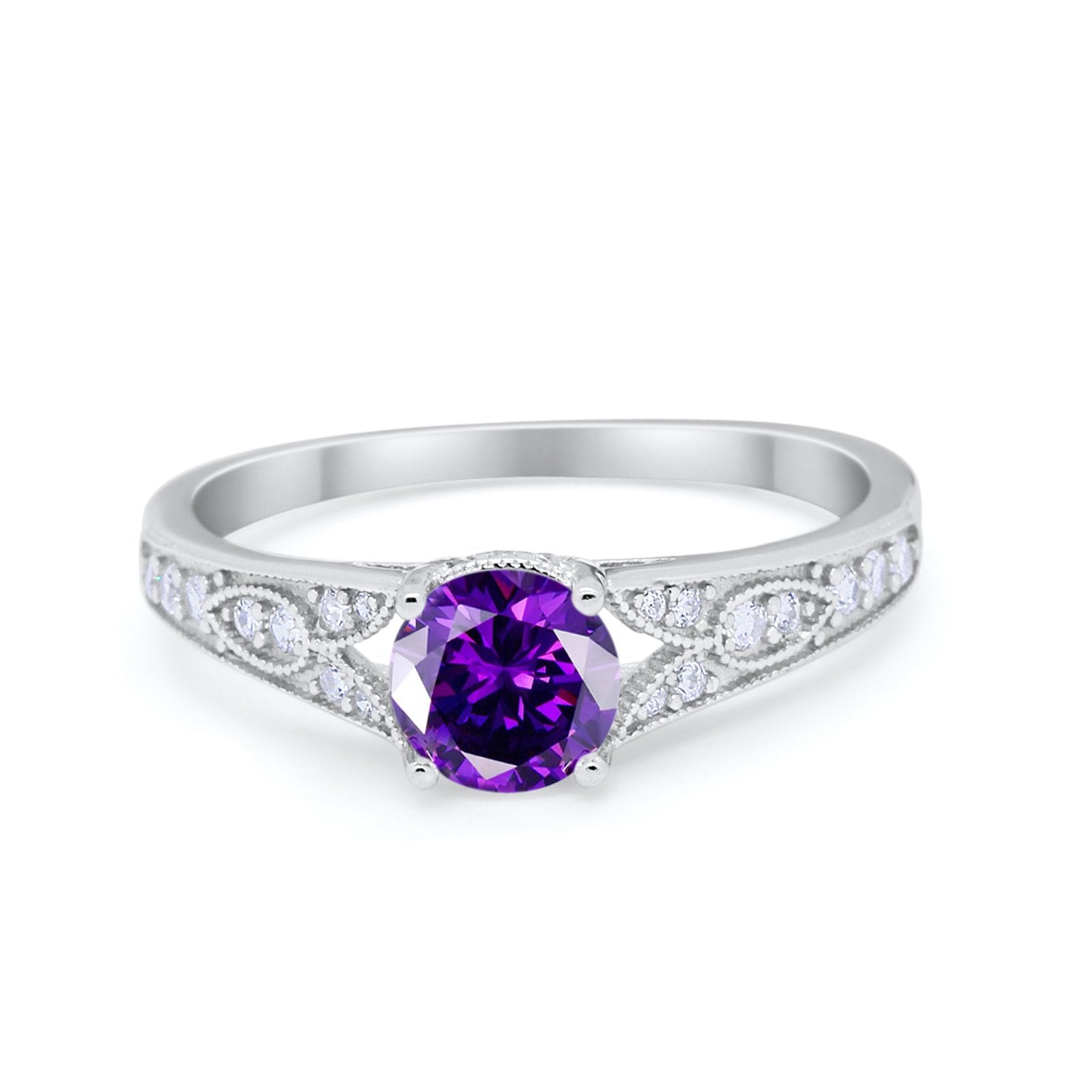 Vintage Style Art Deco Round Wedding Ring Cubic Zirconia 925 Sterling Silver