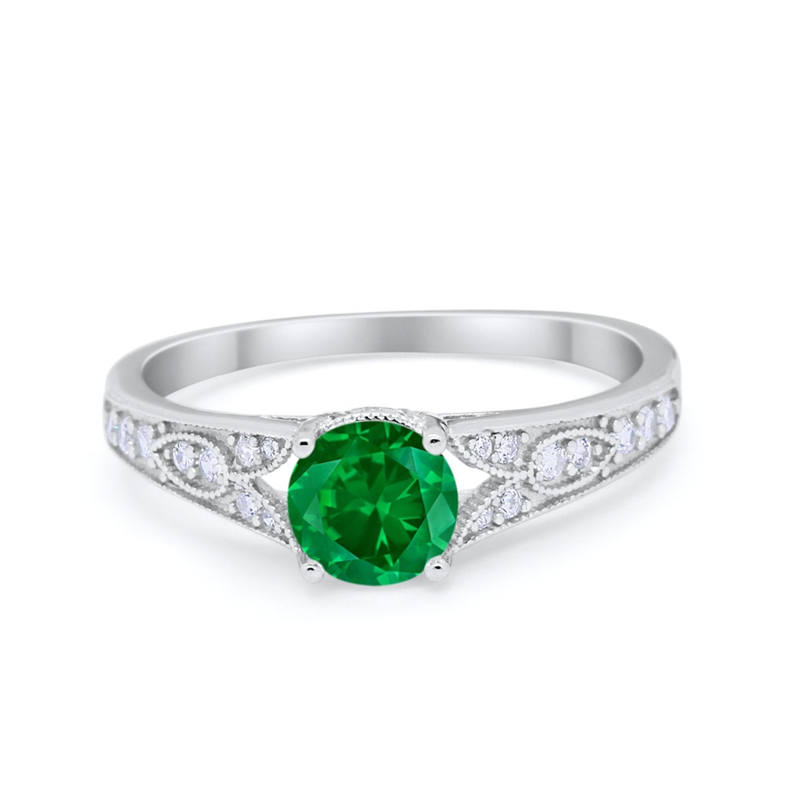 Vintage Style Art Deco Round Wedding Ring Cubic Zirconia 925 Sterling Silver