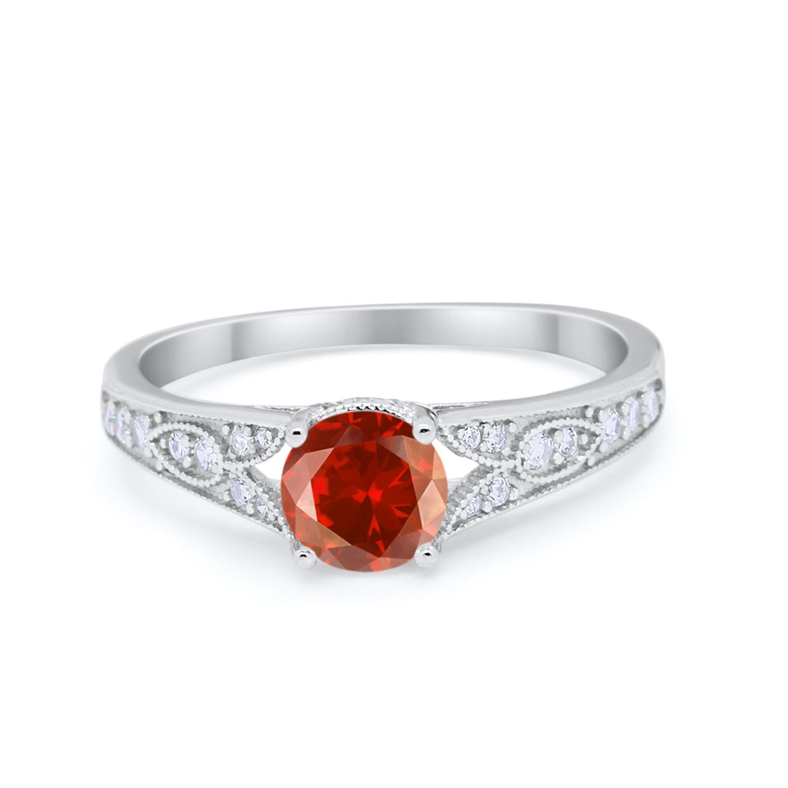 Vintage Style Art Deco Round Wedding Ring Cubic Zirconia 925 Sterling Silver