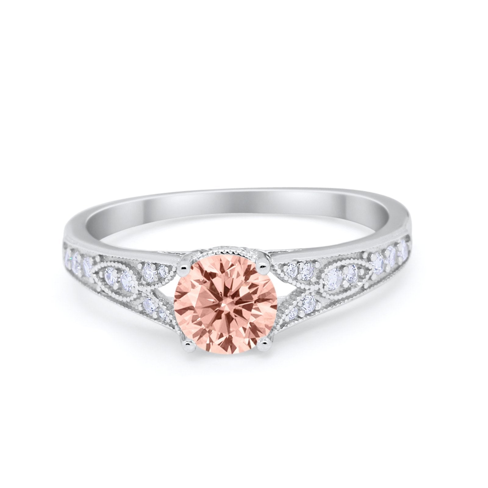 Vintage Style Art Deco Round Wedding Ring Cubic Zirconia 925 Sterling Silver