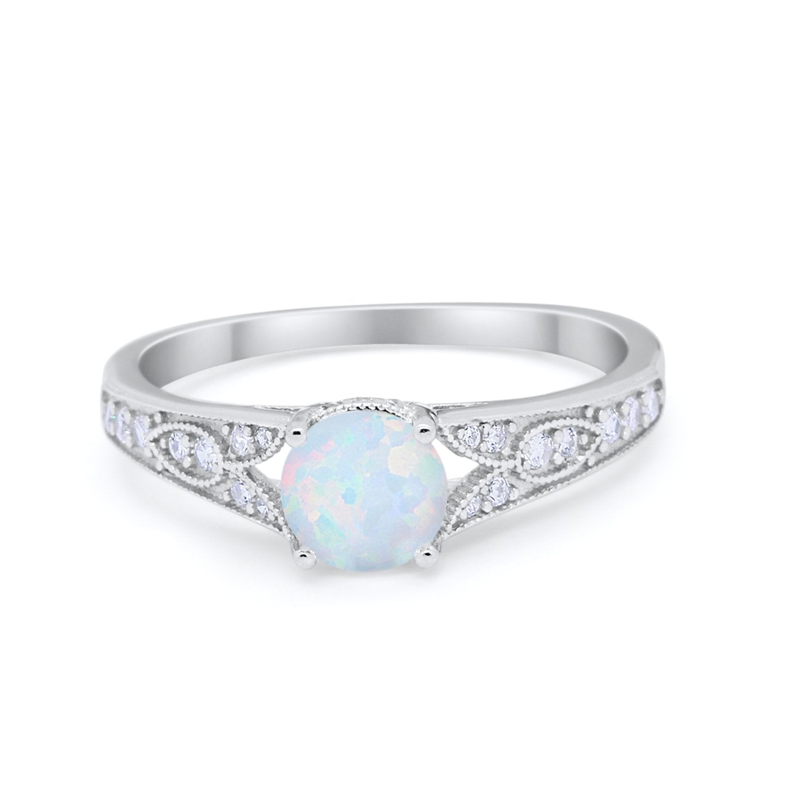 Vintage Style Art Deco Round Wedding Ring Cubic Zirconia 925 Sterling Silver