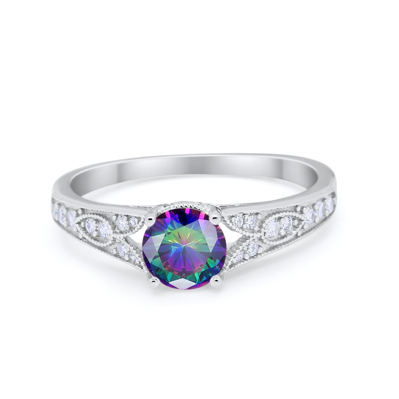Vintage Style Art Deco Round Wedding Ring Cubic Zirconia 925 Sterling Silver