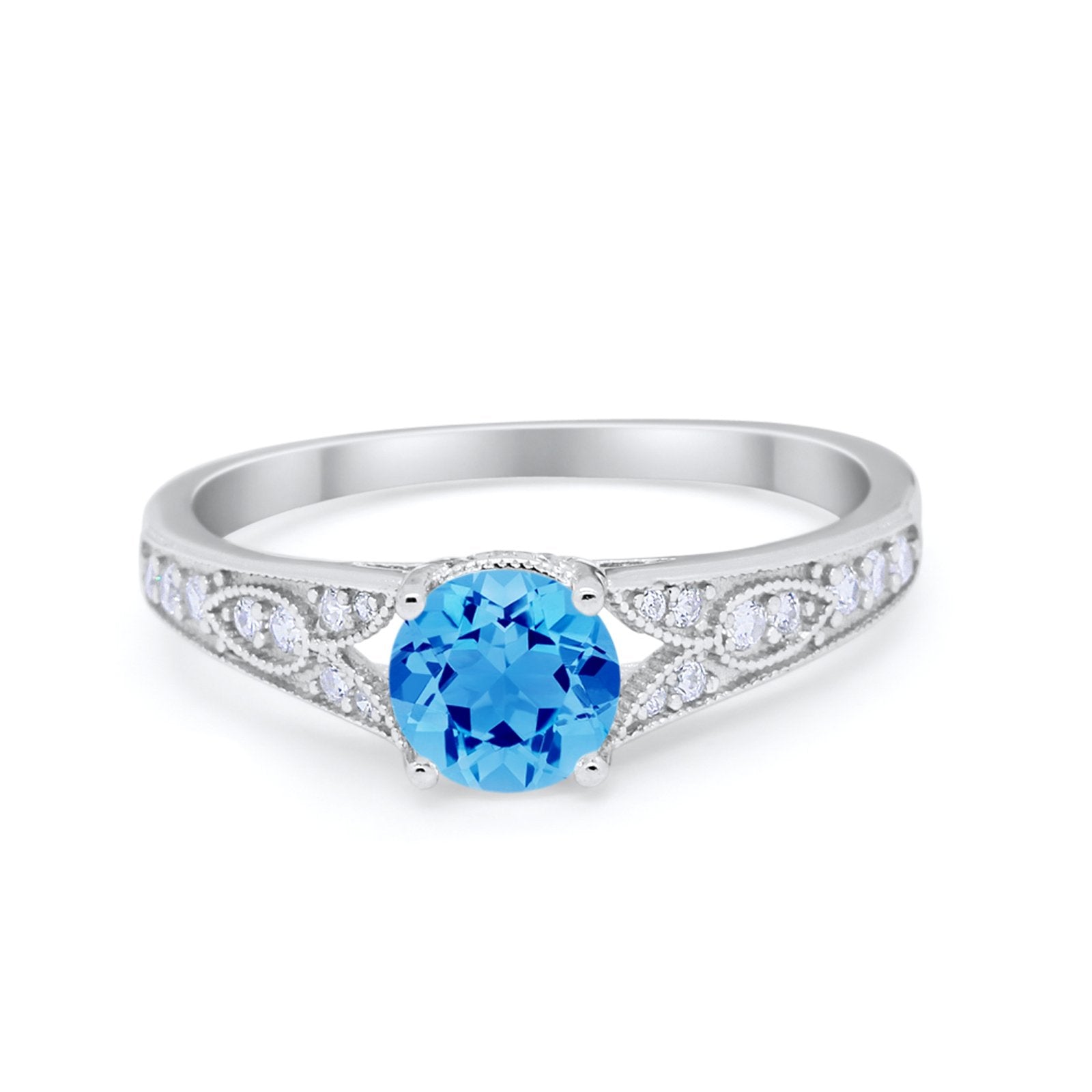 Vintage Style Art Deco Round Wedding Ring Cubic Zirconia 925 Sterling Silver