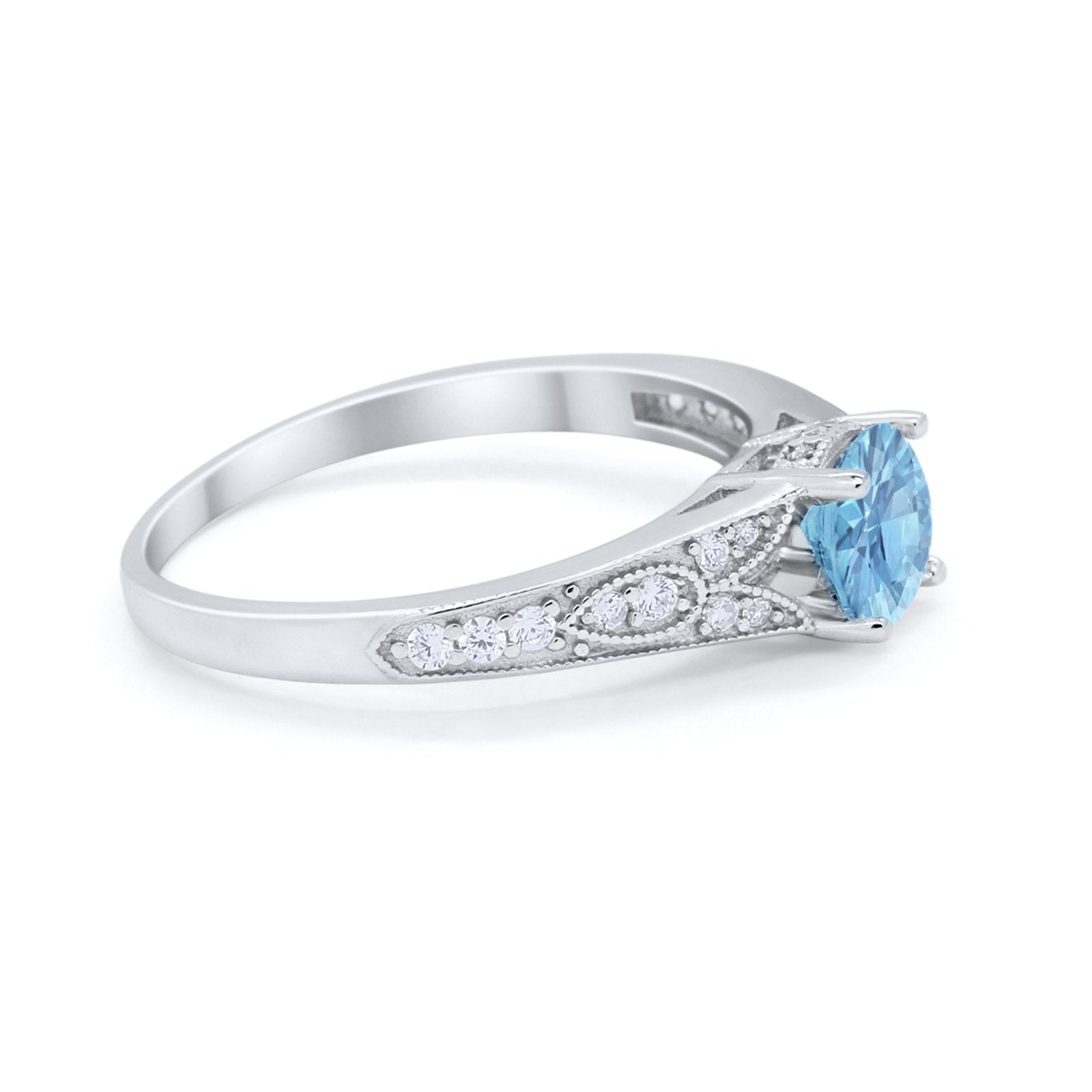 Vintage Style Art Deco Round Wedding Ring Cubic Zirconia 925 Sterling Silver