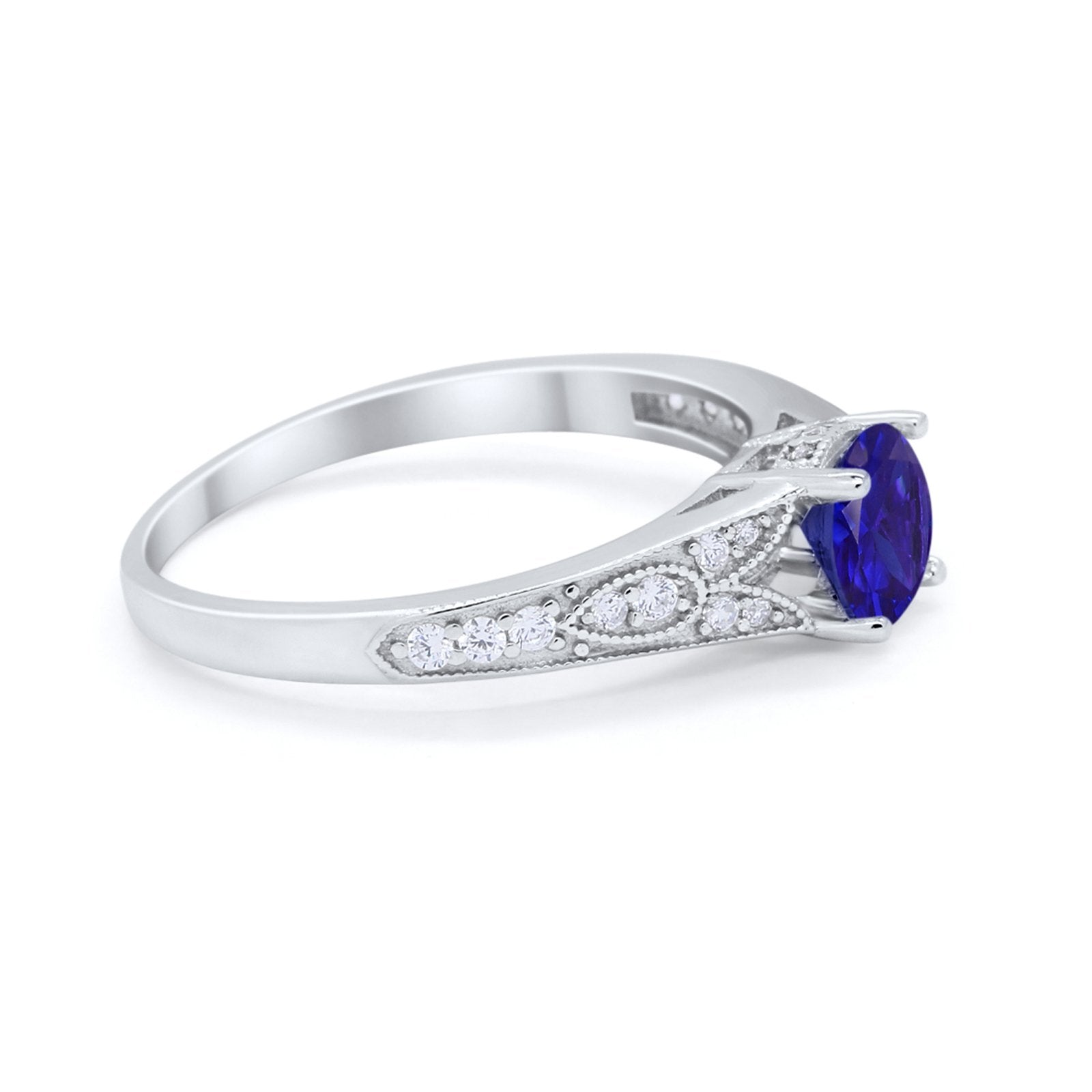 Vintage Style Art Deco Round Wedding Ring Cubic Zirconia 925 Sterling Silver