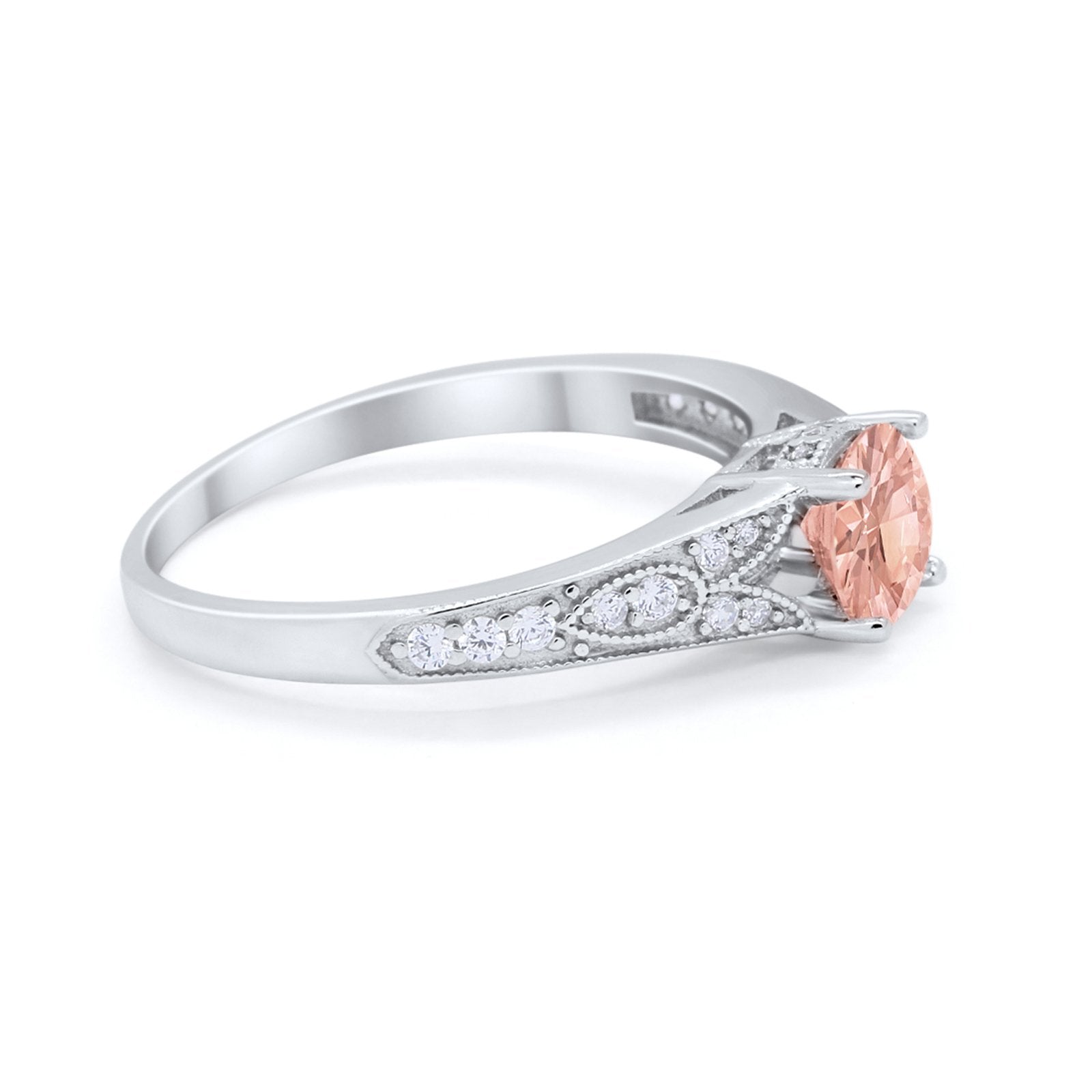 Vintage Style Art Deco Round Wedding Ring Cubic Zirconia 925 Sterling Silver