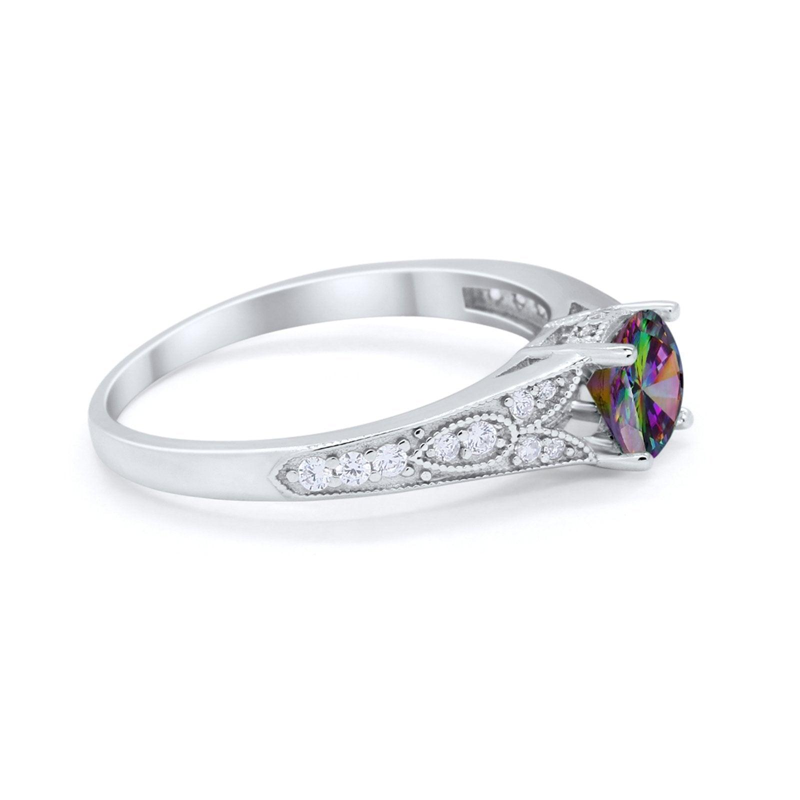 Vintage Style Art Deco Round Wedding Ring Cubic Zirconia 925 Sterling Silver