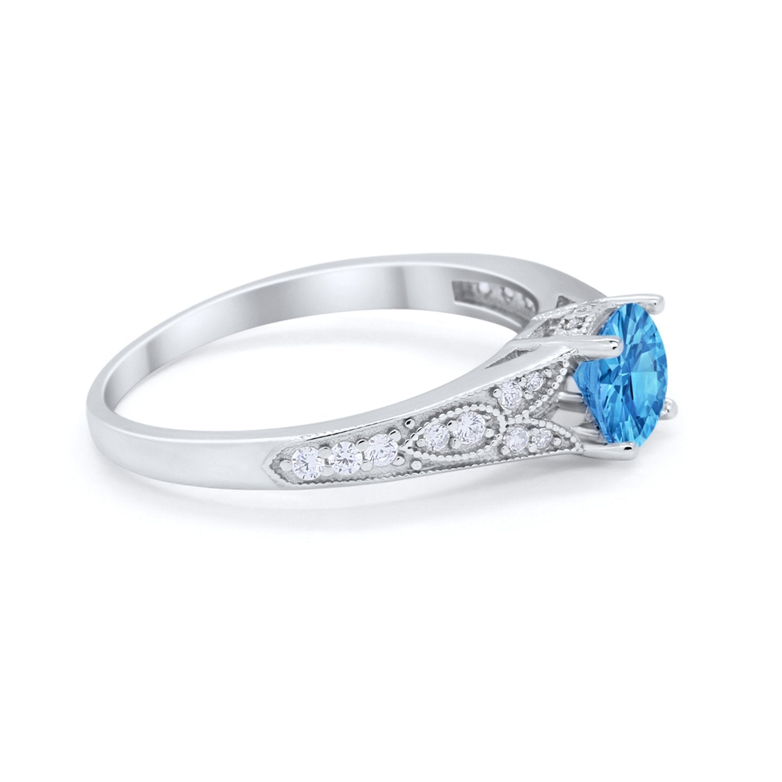 Vintage Style Art Deco Round Wedding Ring Cubic Zirconia 925 Sterling Silver