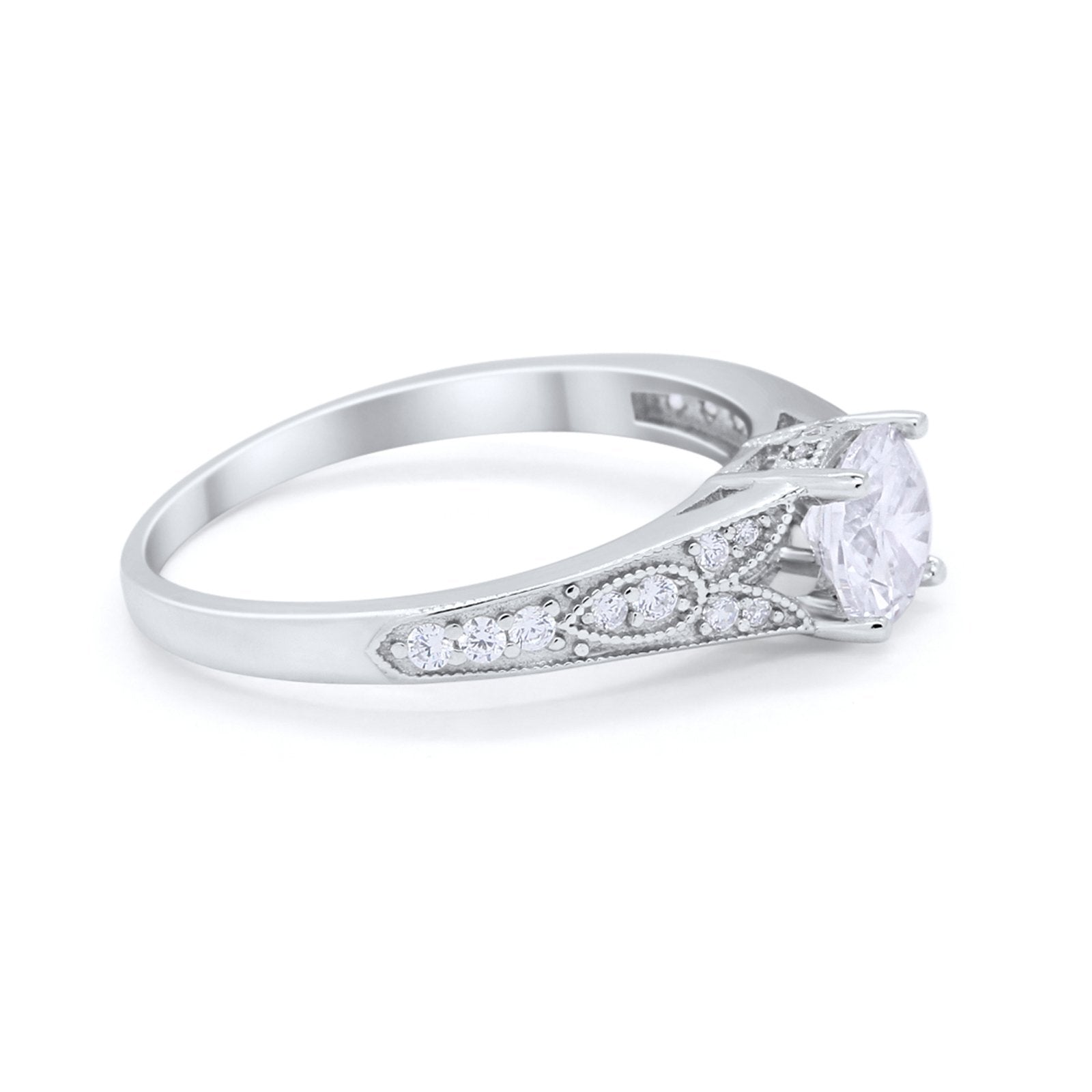 Vintage Style Art Deco Round Wedding Ring Cubic Zirconia 925 Sterling Silver