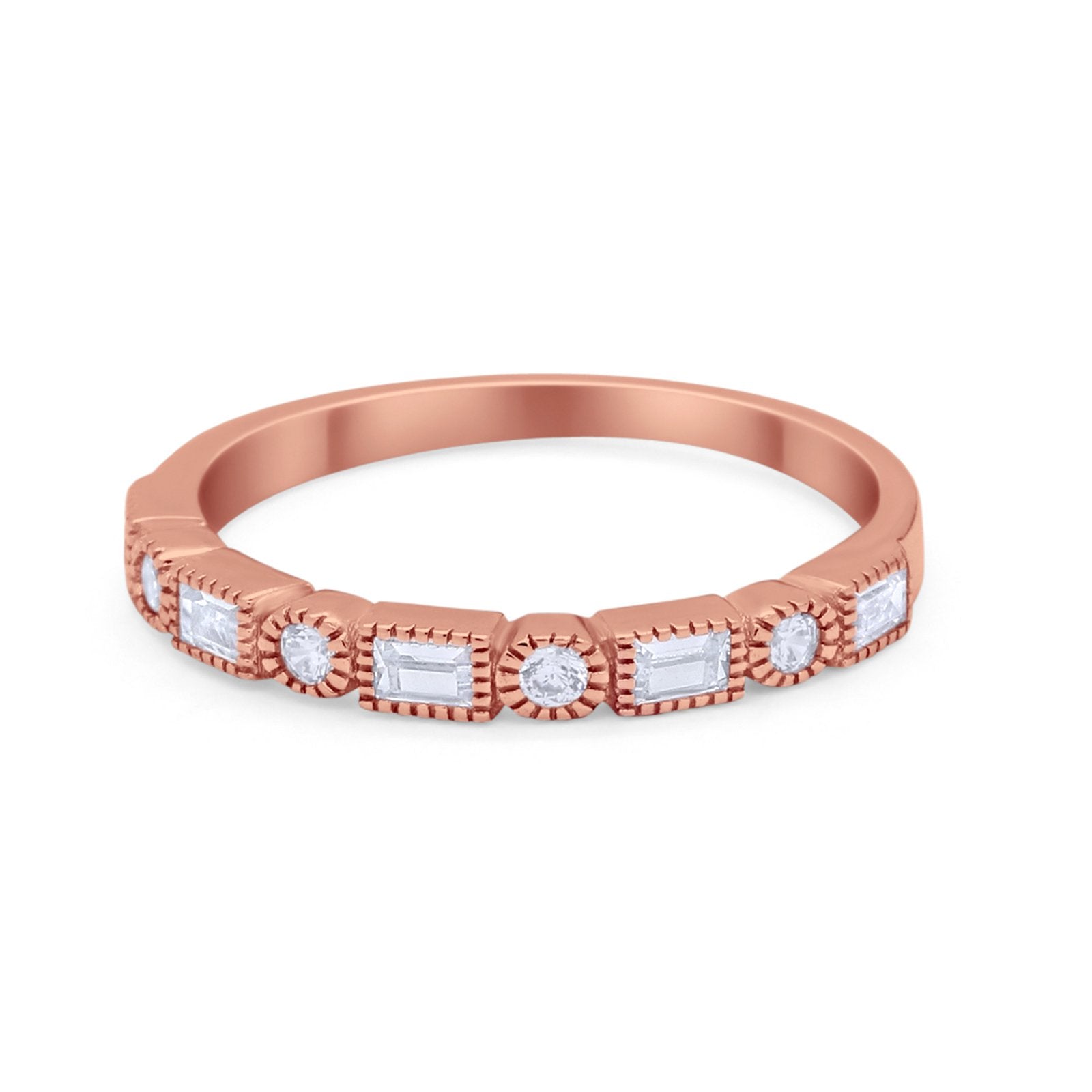 Art Deco Half Eternity Wedding Band Ring Baguette Round 925 Sterling Silver