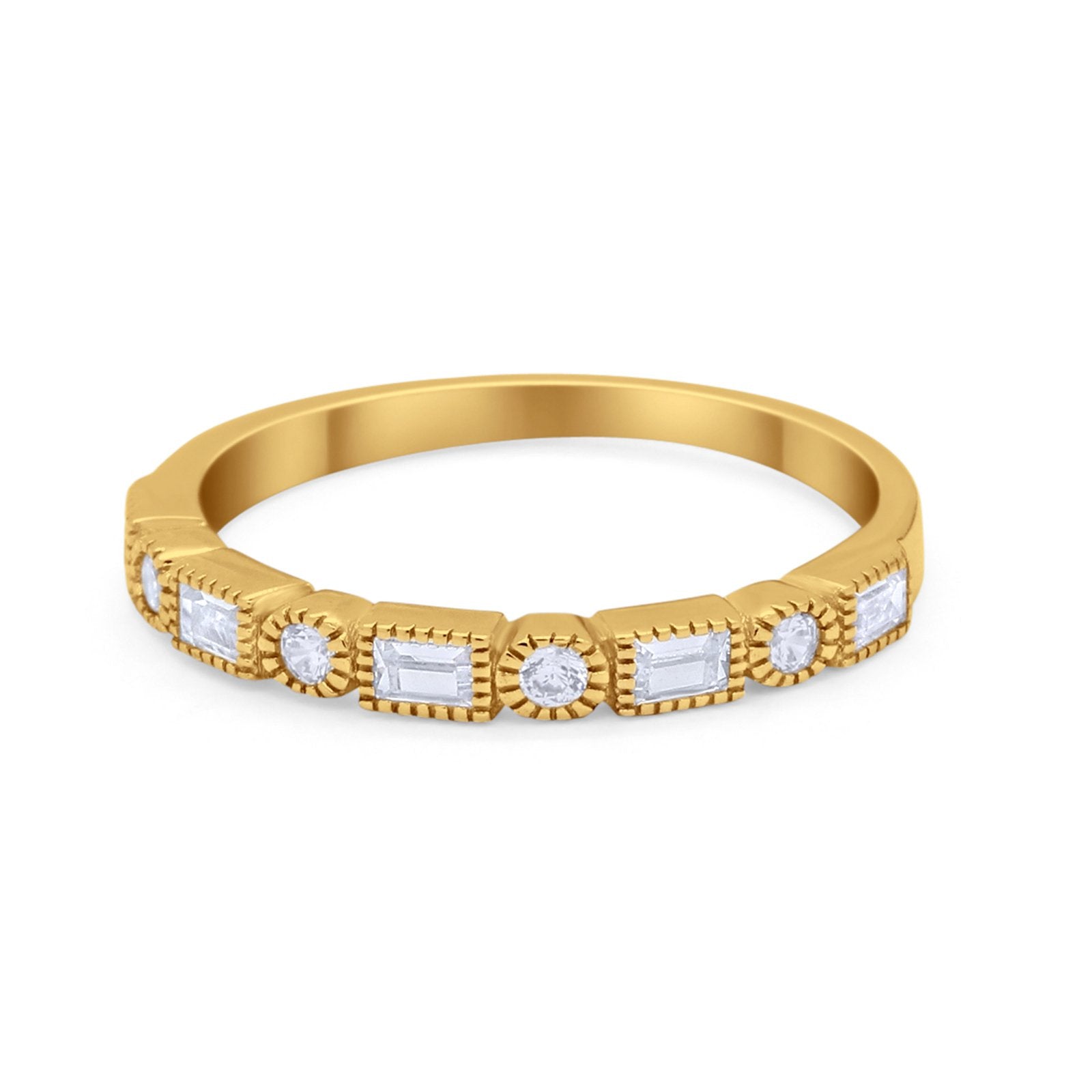 Art Deco Half Eternity Wedding Band Ring Baguette Round 925 Sterling Silver