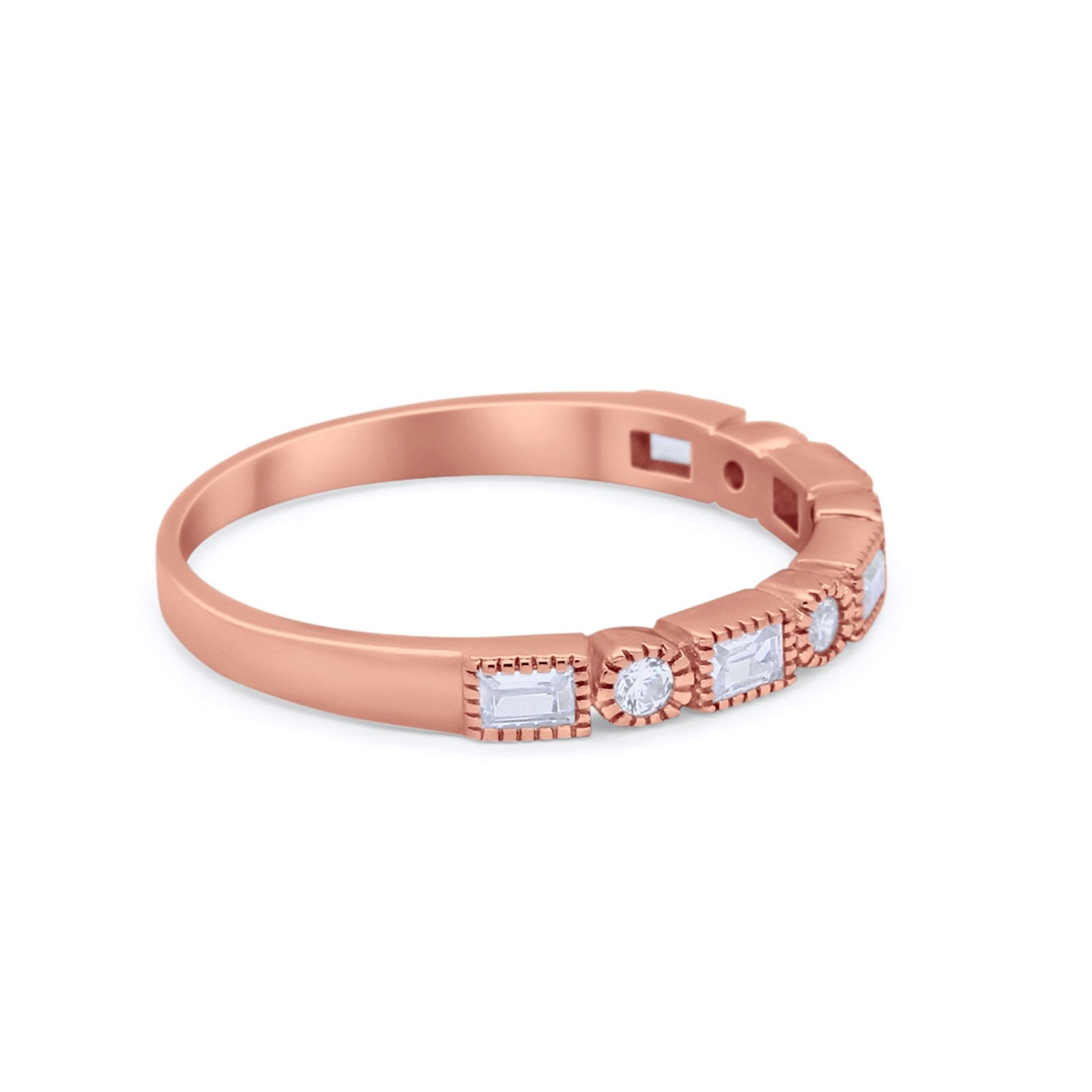 Art Deco Half Eternity Wedding Band Ring Baguette Round 925 Sterling Silver