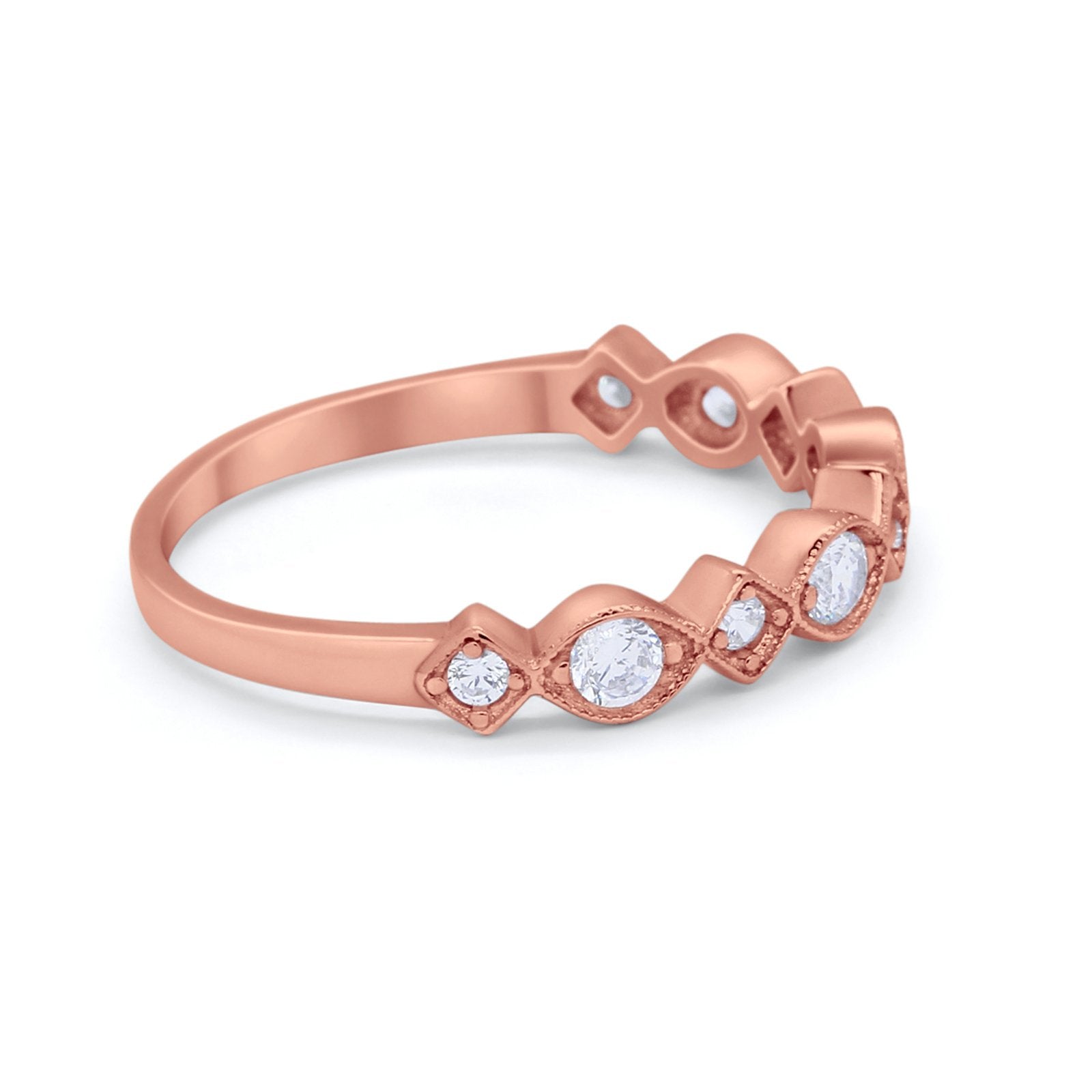 Half Eternity Art Deco Engagement Band Ring Round 925 Sterling Silver