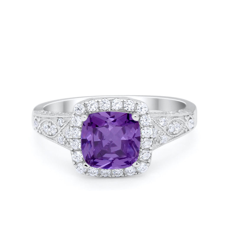 Cushion Art Deco Wedding Ring Simulated Cubic Zirconia 925 Sterling Silver