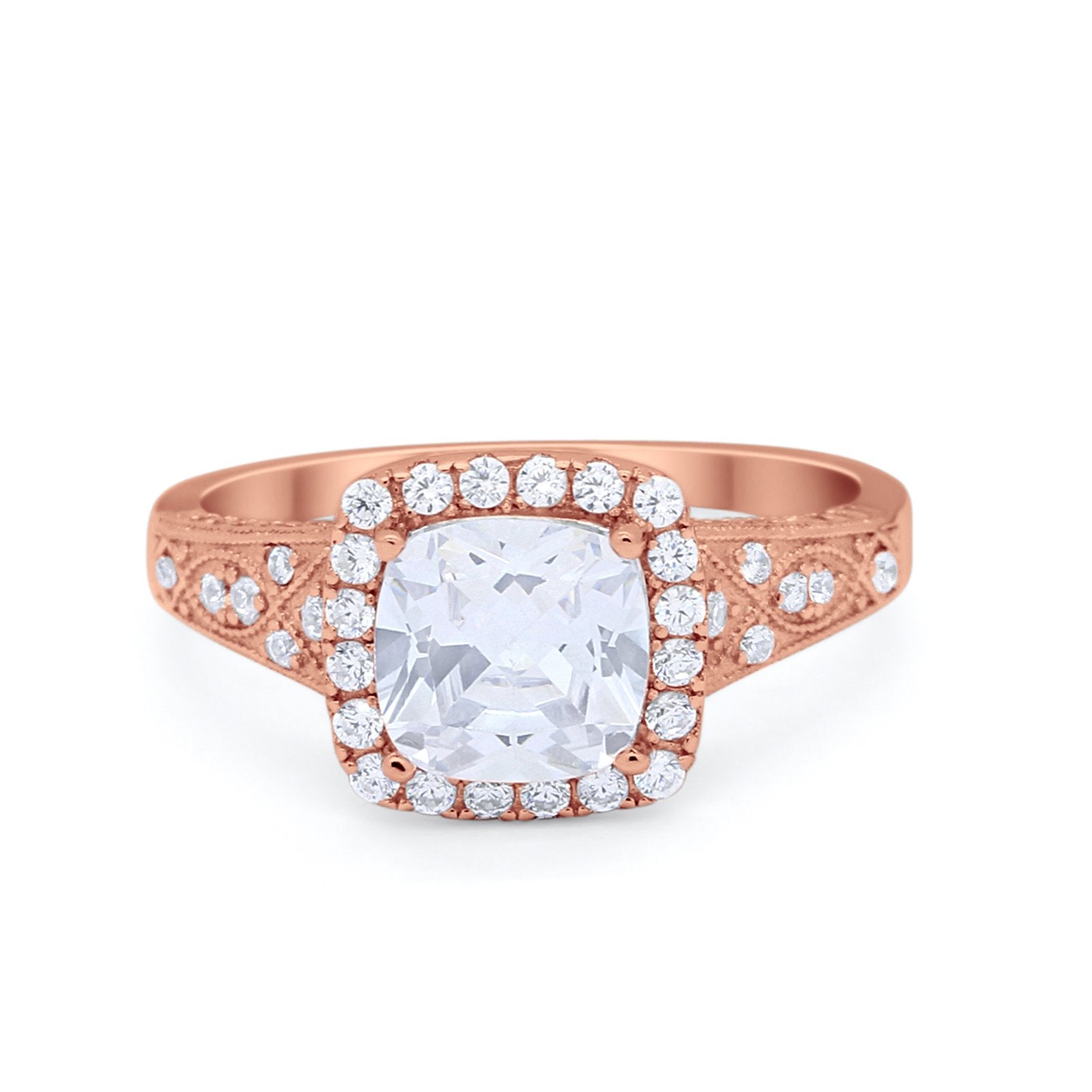 Cushion Art Deco Wedding Ring Simulated Cubic Zirconia 925 Sterling Silver