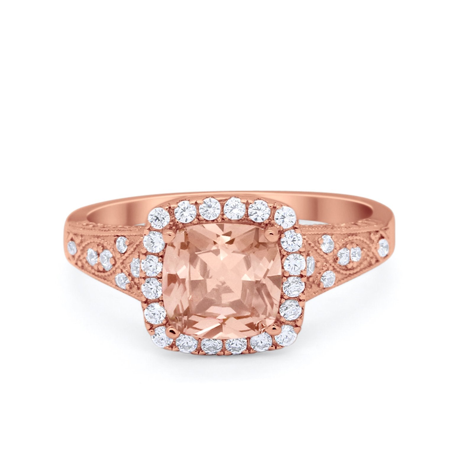 Cushion Art Deco Wedding Ring Simulated Cubic Zirconia 925 Sterling Silver