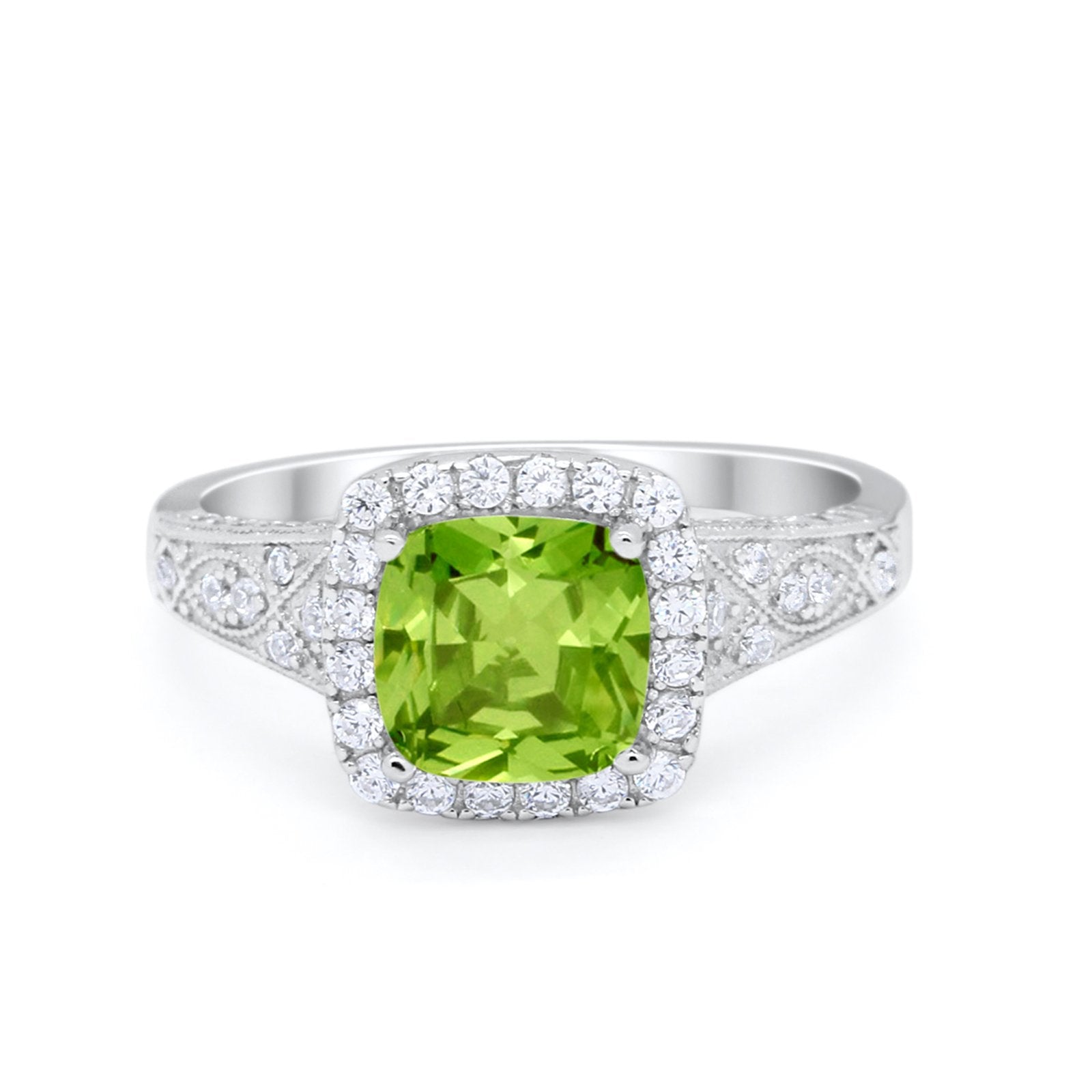 Cushion Art Deco Wedding Ring Simulated Cubic Zirconia 925 Sterling Silver