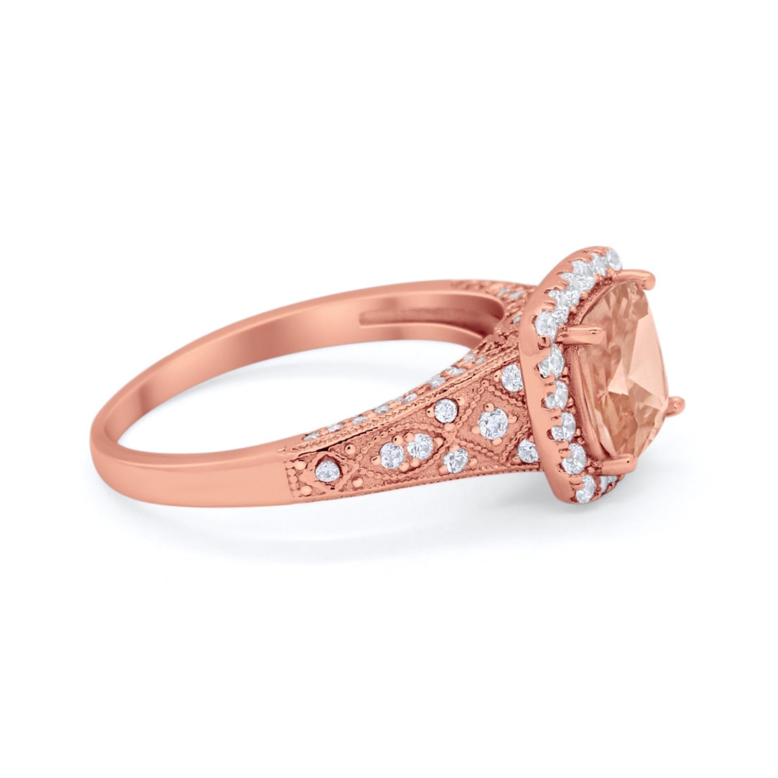 Cushion Art Deco Wedding Ring Simulated Cubic Zirconia 925 Sterling Silver