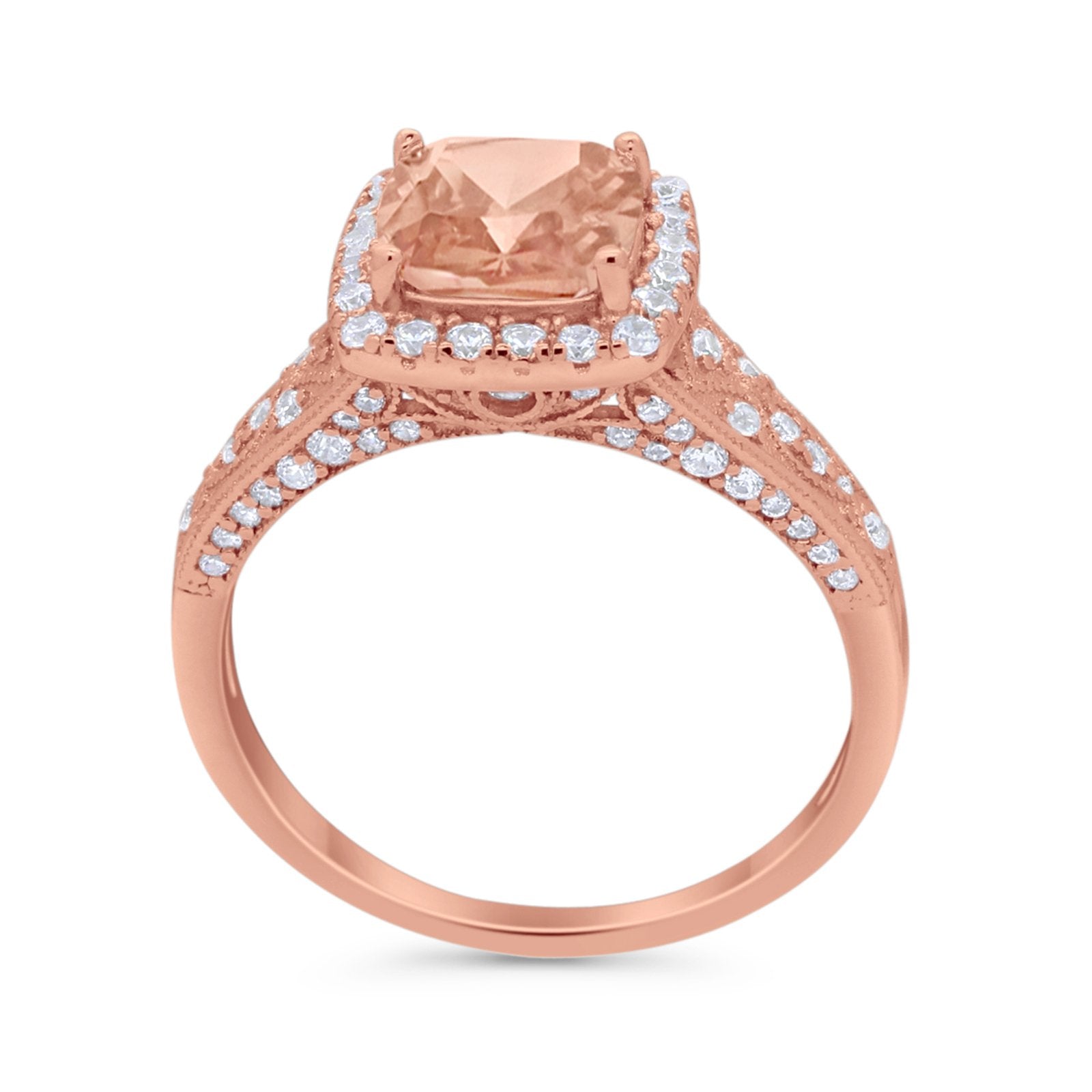 Cushion Art Deco Wedding Ring Simulated Cubic Zirconia 925 Sterling Silver