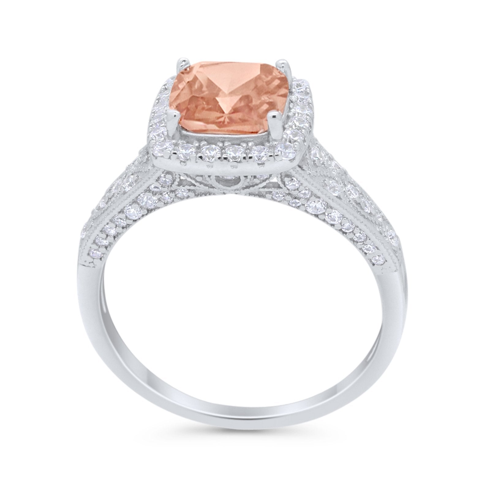 Cushion Art Deco Wedding Ring Simulated Cubic Zirconia 925 Sterling Silver