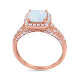 Cushion Art Deco Wedding Ring Simulated Cubic Zirconia 925 Sterling Silver