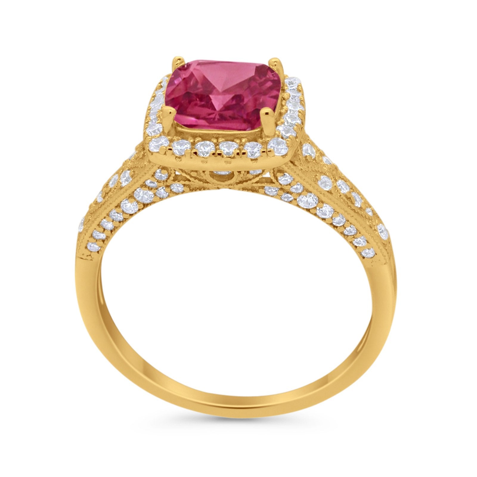 Cushion Art Deco Wedding Ring Simulated Cubic Zirconia 925 Sterling Silver