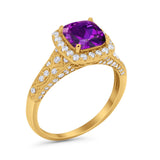 Cushion Art Deco Wedding Ring Simulated Cubic Zirconia 925 Sterling Silver