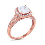 Cushion Art Deco Wedding Ring Simulated Cubic Zirconia 925 Sterling Silver