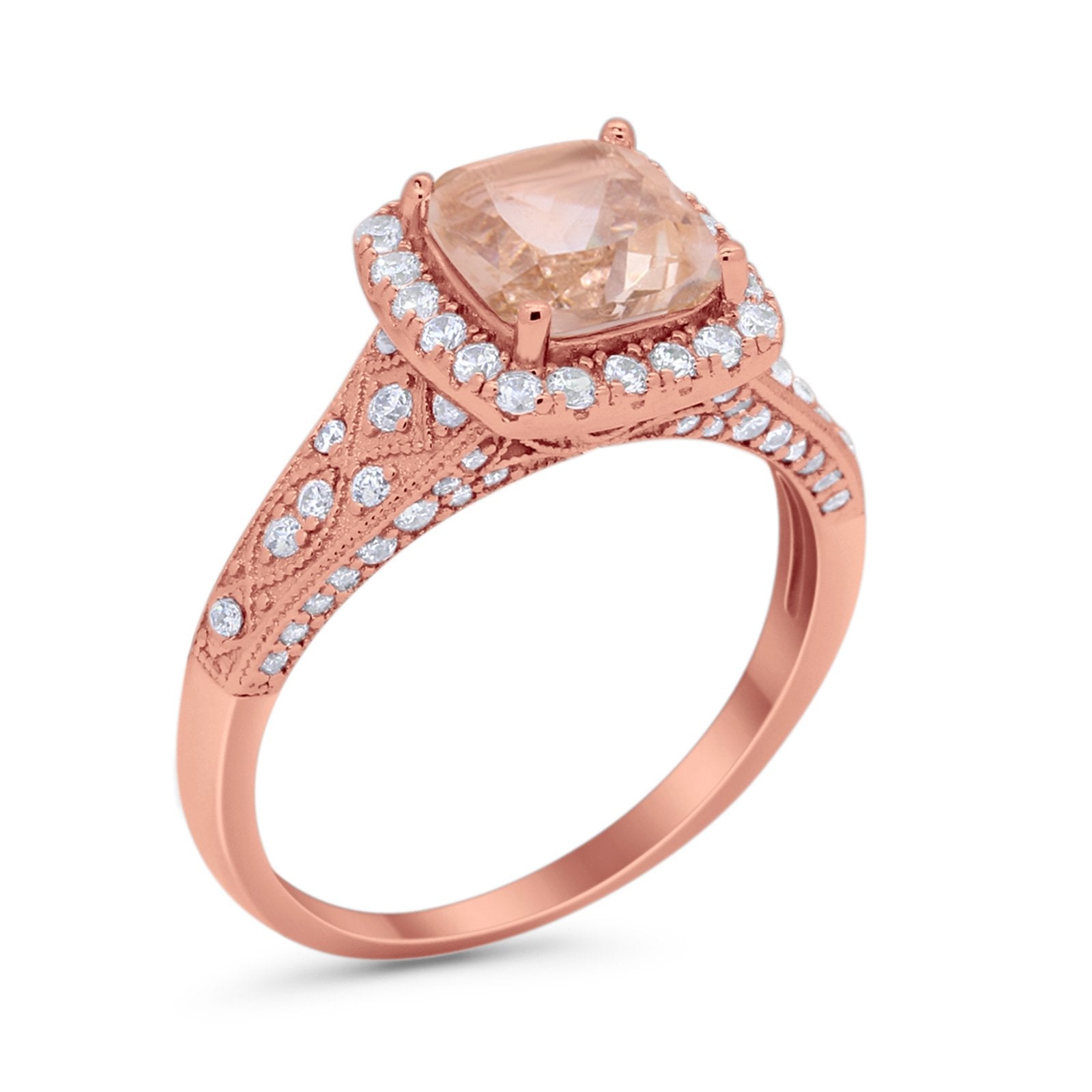 Cushion Art Deco Wedding Ring Simulated Cubic Zirconia 925 Sterling Silver