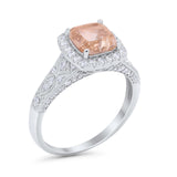 Cushion Art Deco Wedding Ring Simulated Cubic Zirconia 925 Sterling Silver