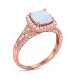 Cushion Art Deco Wedding Ring Simulated Cubic Zirconia 925 Sterling Silver