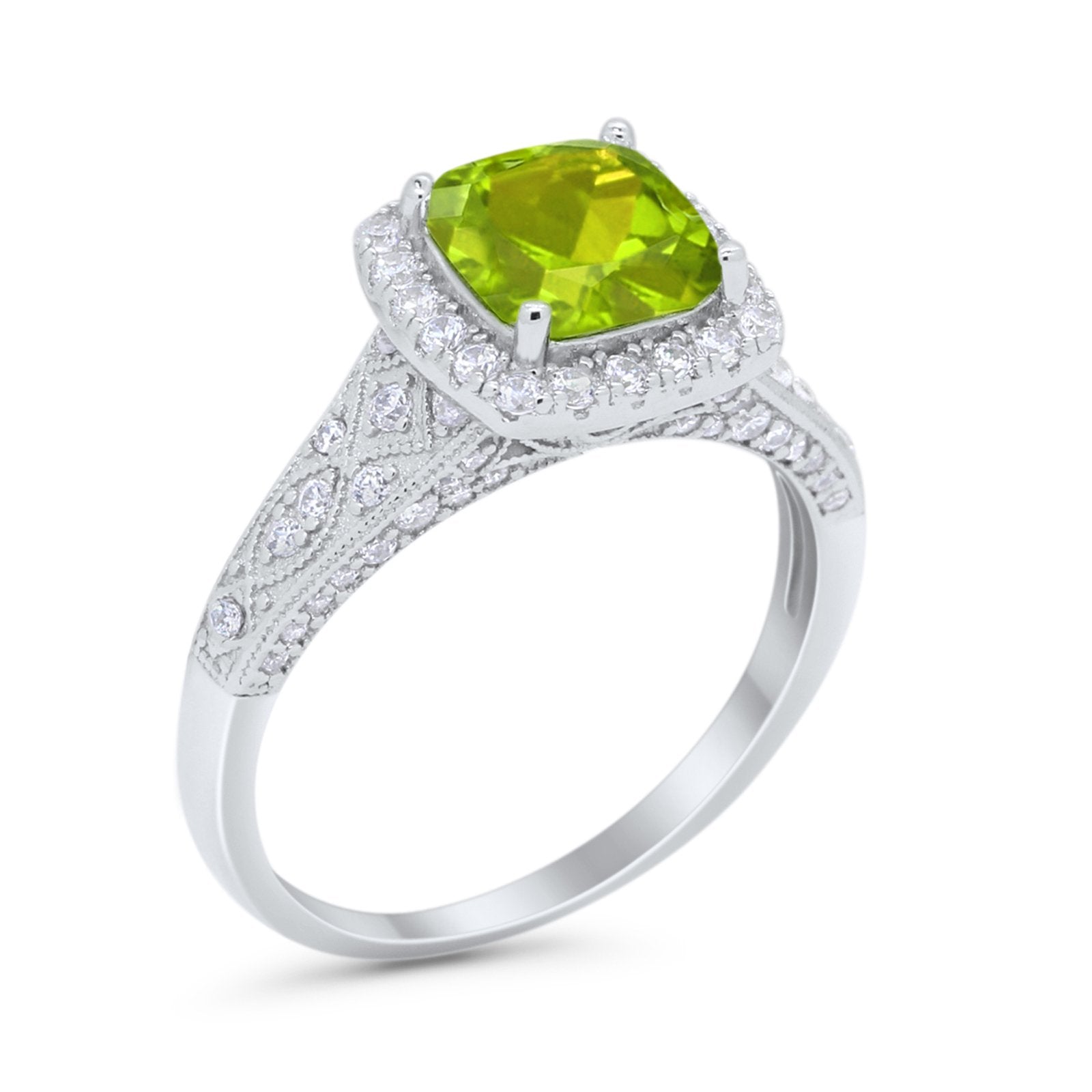 Cushion Art Deco Wedding Ring Simulated Cubic Zirconia 925 Sterling Silver