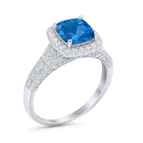 Cushion Art Deco Wedding Ring Simulated Cubic Zirconia 925 Sterling Silver