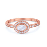 Sideways Oval Art Deco Wedding Ring Round Cubic Zirconia 925 Sterling Silver